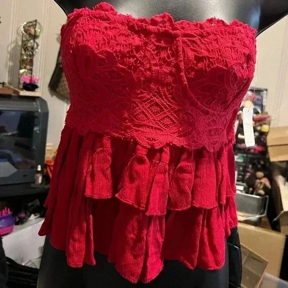 NWT Free People Adella Corset Cami / Cherry Red - Picture 8 of 8